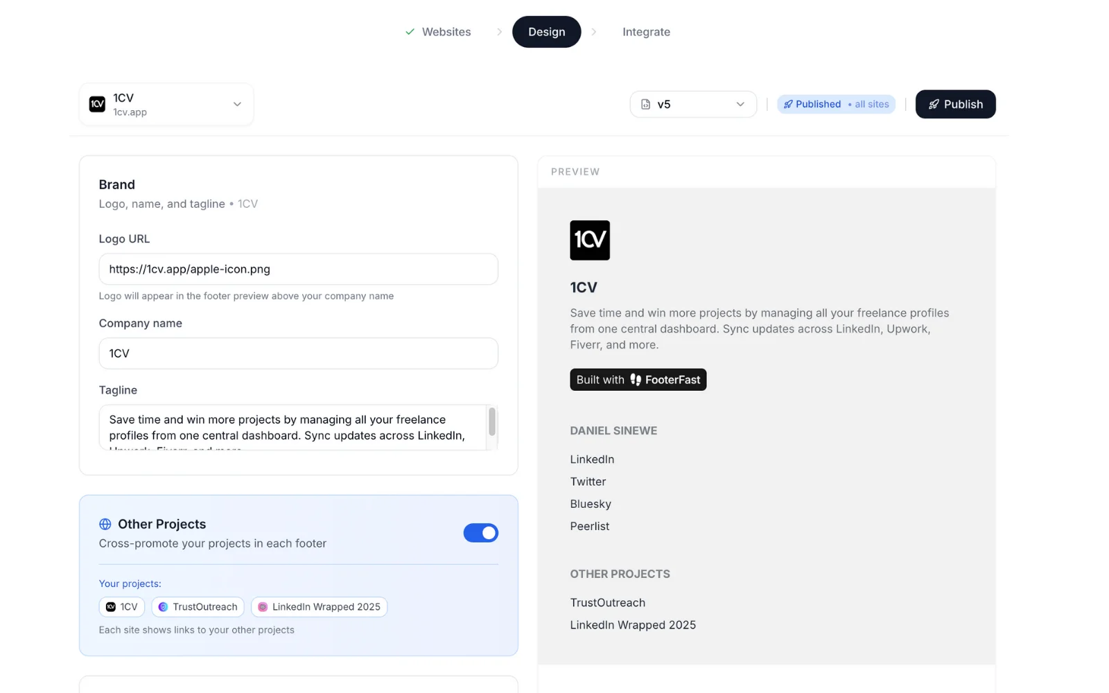 1Footer dashboard preview