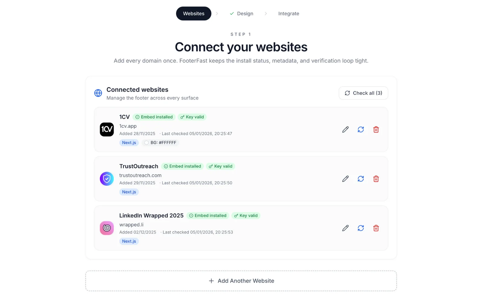1Footer dashboard preview